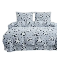 Pościel - Pościel polarowa 160x200 welur szara biała czarna pandy + groszki - miniaturka - grafika 1