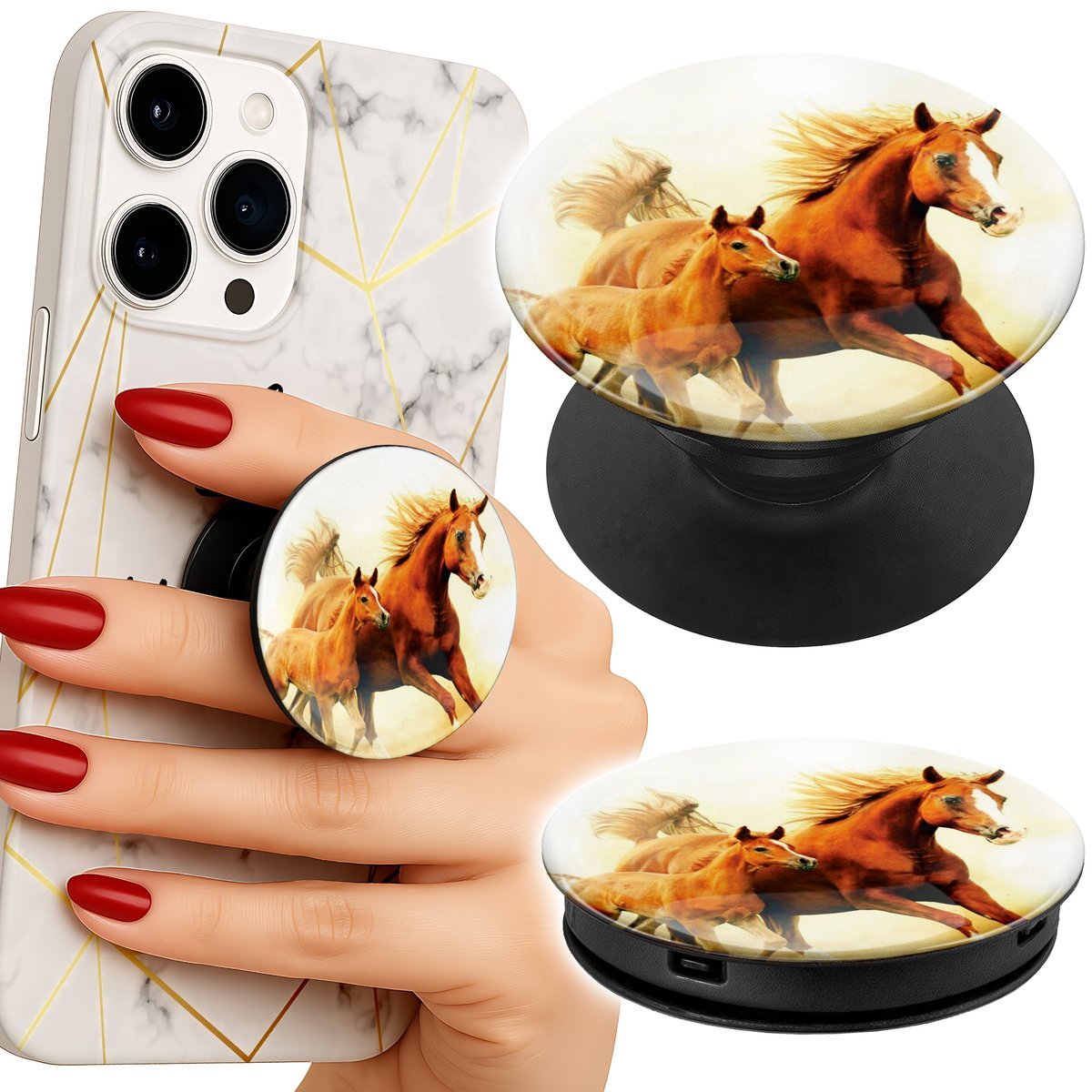 Uchwyt do telefonu Popsocket na palce/stojak KOŃ KONIE ZWIERZĘTA WZORY
