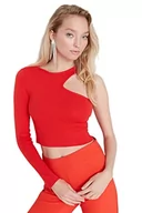 Body - Trendyol Damska szczupła Bodycon asymetryczny kołnierz tkana bluzka, Czerwony, XS - miniaturka - grafika 1