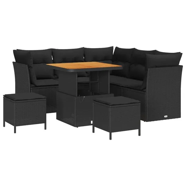 Zestaw Ogrodowy Sofa Kątowa z Polirattanu, Czarny, 6 Osób