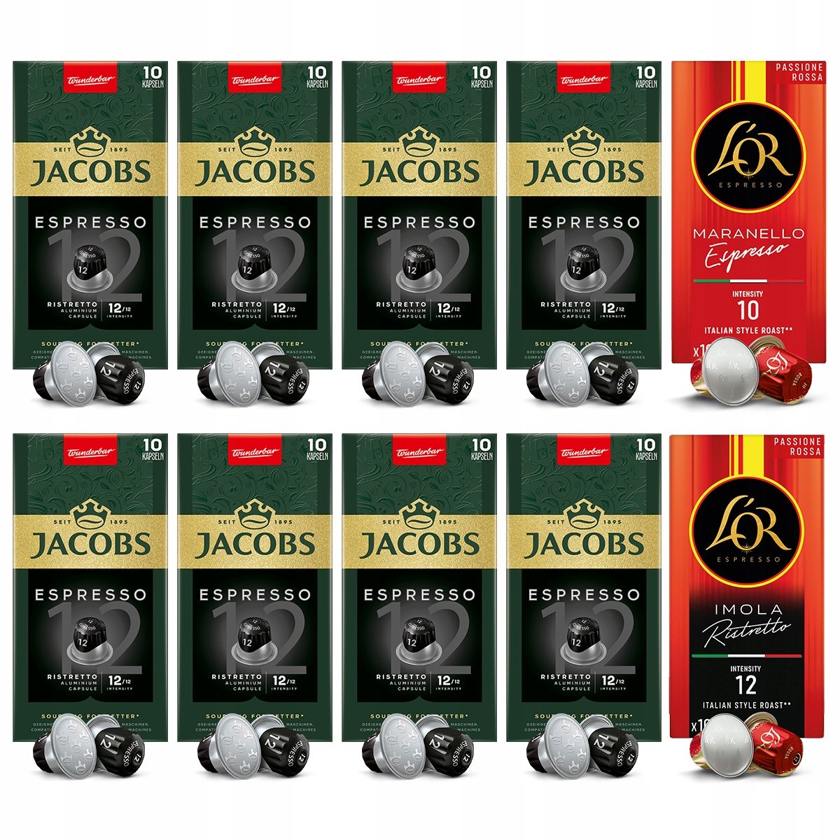 Kapsułki do Nespresso(r)* Jacobs, L'or Espresso 12, 10, 90+10 Gratis!