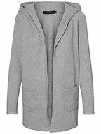 Swetry damskie - Vero Moda Kobiety Vmdoffy Ls Open Hood Cardigan Ga Noos Kardigan, Light Grey Mel, S - miniaturka - grafika 1