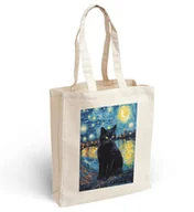 Torby i wózki na zakupy - Torba bawełniana z nadrukiem czarny kot w gwieździstą noc Vincent van Cat - miniaturka - grafika 1