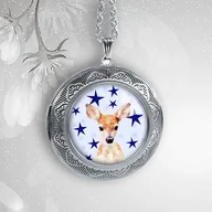 Naszyjniki - Otwierany duży medalion z jelonkiem stal chirurgiczna - miniaturka - grafika 1