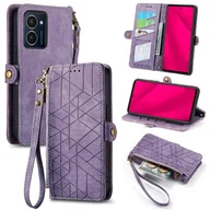 Portfele - Do etui z portfelem na zamek błyskawiczny HMD Pulse Pro Geometry Lines Skórzany pokrowiec na telefon z paskiem Jasnofioletowy Light Purple - miniaturka - grafika 1