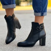 Botki damskie - Czarne z eko skóry botki damskie słupek Sergio Leone Bt324 - miniaturka - grafika 1