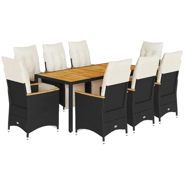 Zestaw Bistro Ogrodowy z Rattanu PE, Stół 190x90x75 cm, 8 Krzeseł, Czarn