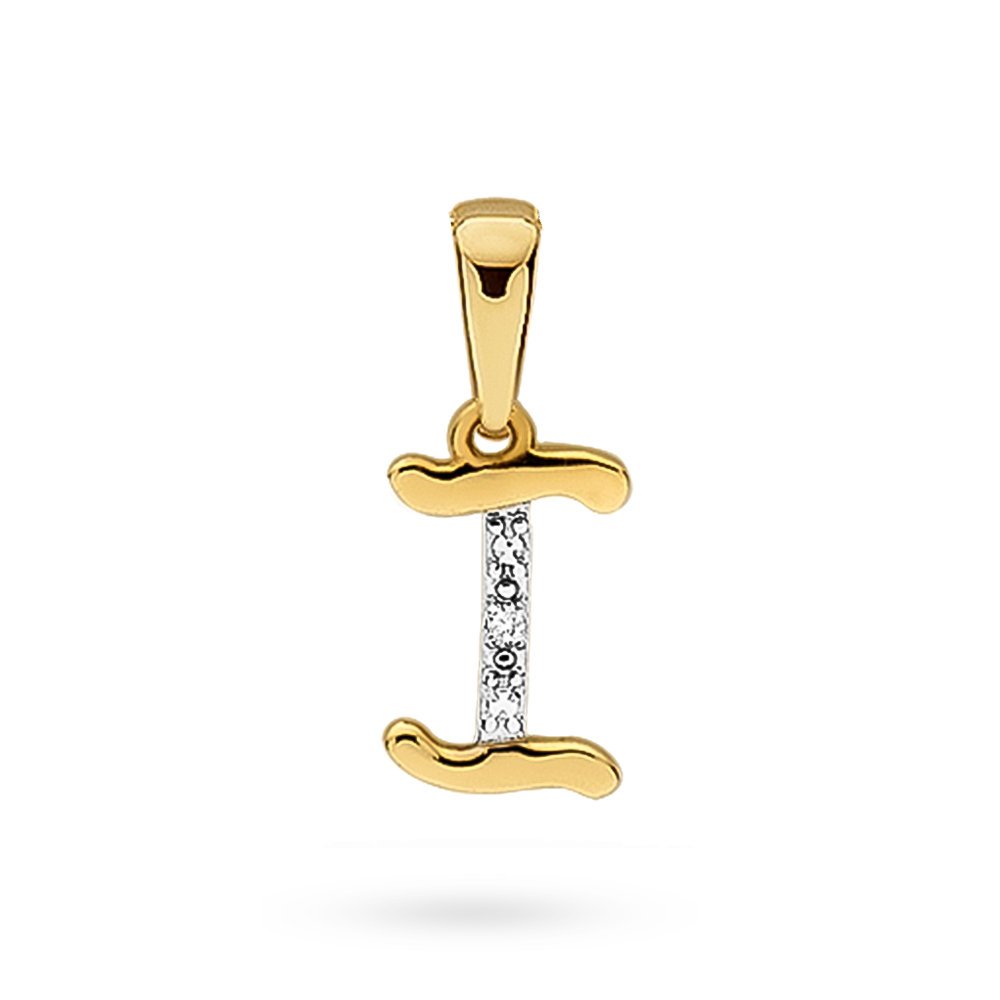 Złota zawieszka wisiorek literka litera I z brylantem dwa kolory złota pr. 585