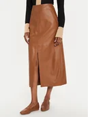 Spódnice - Tommy Hilfiger Spódnica skórzana WW0WW42186 Brązowy Regular Fit - miniaturka - grafika 1