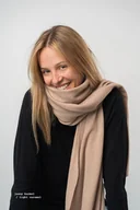 Apaszki i szaliki damskie - Szal Wełniany MANUL Karmelowy- duży lekki pluszowy szalik 100% Merino RWS - miniaturka - grafika 1