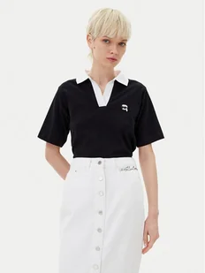 KARL LAGERFELD Polo A2W17111 Czarny Regular Fit - Koszulki i topy damskie - miniaturka - grafika 1
