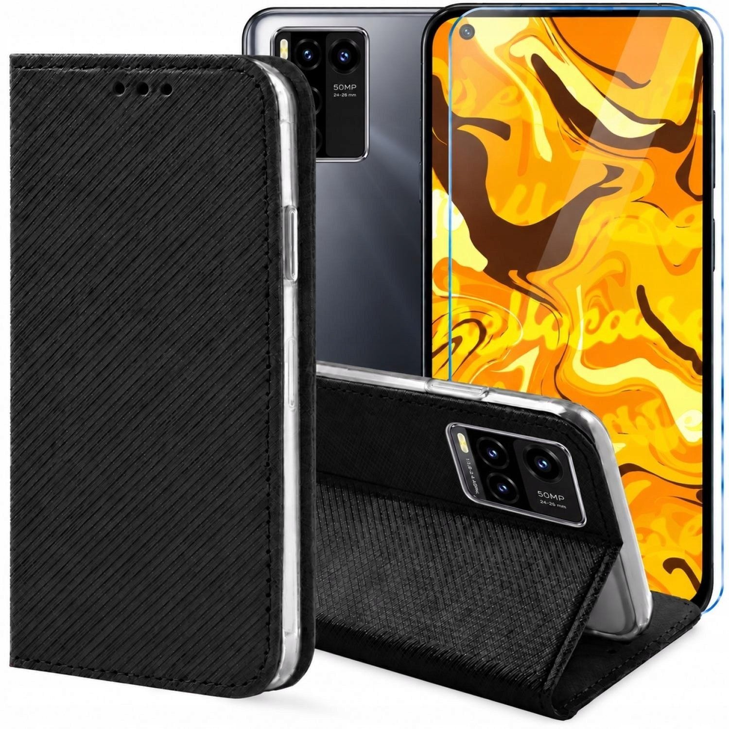 Hello Case Etui z Klapką Do Vivo Y21 / Y21s / Y33s Czarne, Zamykane, Kabura Szkło BNDL3366