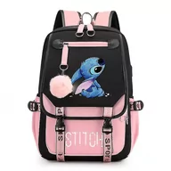 Plecaki szkolne i tornistry - Stitch Usb Akumulator Szkolny Plecak Męski i Żeński Backpack_a RÓŻOWY - miniaturka - grafika 1
