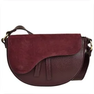 Torebki damskie - Borse in Pelle Torebka ze skóry naturalnej listonoszka bordowa z zamszem - miniaturka - grafika 1