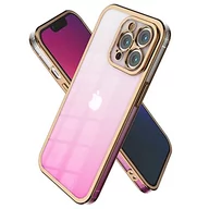 Etui i futerały do telefonów - Ontiny Zaprojektowany Galwanizowanie przezroczyste etui z miękkiego TPU do iPhone 13 Pro (6,1 cala), odporne na uderzenia (Transparent Pink Gradient & Gold Border) - miniaturka - grafika 1