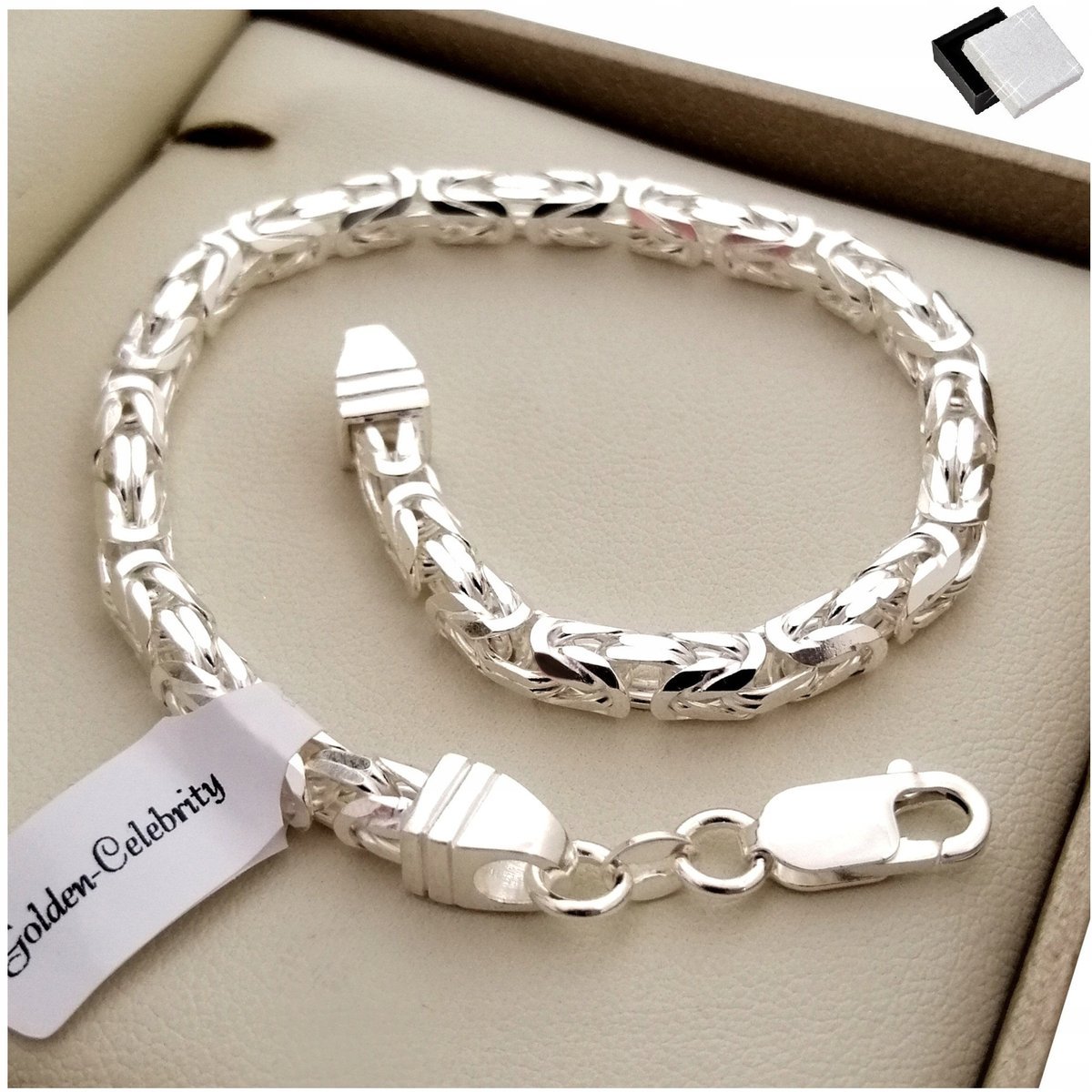 Srebrna Gruba Bransoletka Splot Królewski 925 23Cm