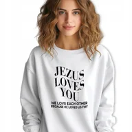 Bluzy damskie - BIAŁA BLUZA Damska Dresowa JEZUS LOVES YOU Zabawne Wzory Rozmiar M - miniaturka - grafika 1