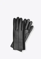 Rękawiczki - Damskie rękawiczki z naturalnej skóry owczej gładkie czarne - miniaturka - grafika 1