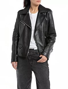Replay Damska kurtka skórzana slim fit, 010 Black, L - Kurtki damskie - miniaturka - grafika 1