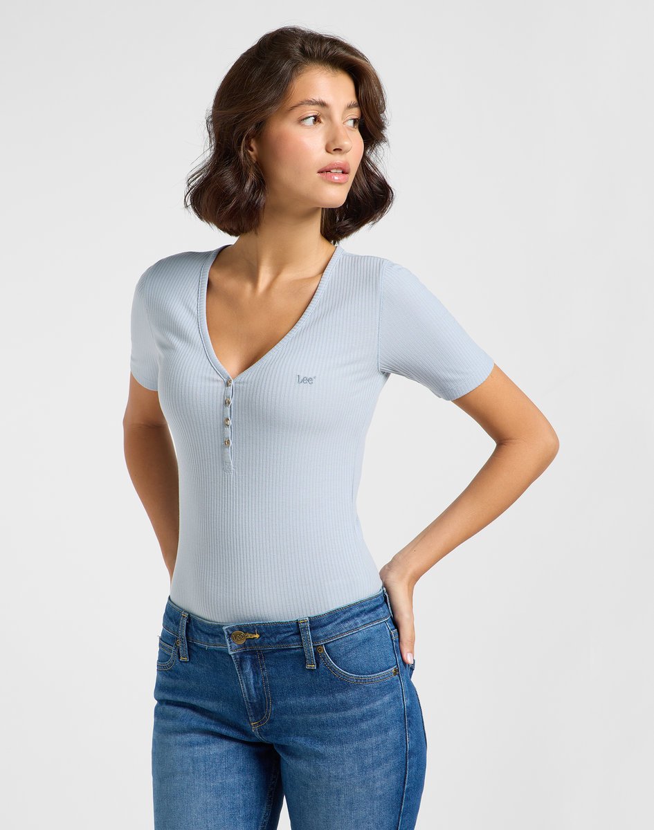 KOSZULKA DAMSKA NIEBIESKA LEE 112363830 SS HENLEY CONCRETE GRAY XS