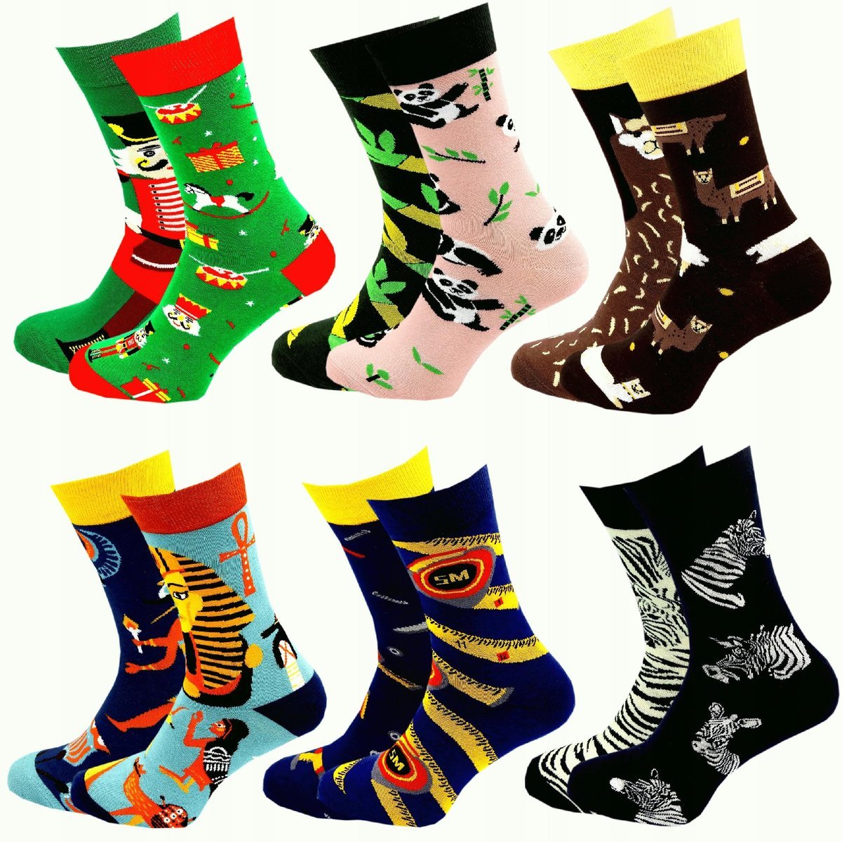 6 x Skarpety Męskie BAWEŁNIANE KOLOROWE Śmieszne NIE DO PARY Zestaw 44-46