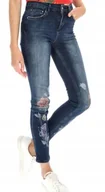 Spodnie damskie - Spodnie Jeans damskie DESIGUAL rurki wąskie niebieskie kwiaty r. 24 - miniaturka - grafika 1