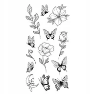 Zabawki kreatywne - Tatuaż zmywalny tymczasowy czarne kwiaty motylki - miniaturka - grafika 1