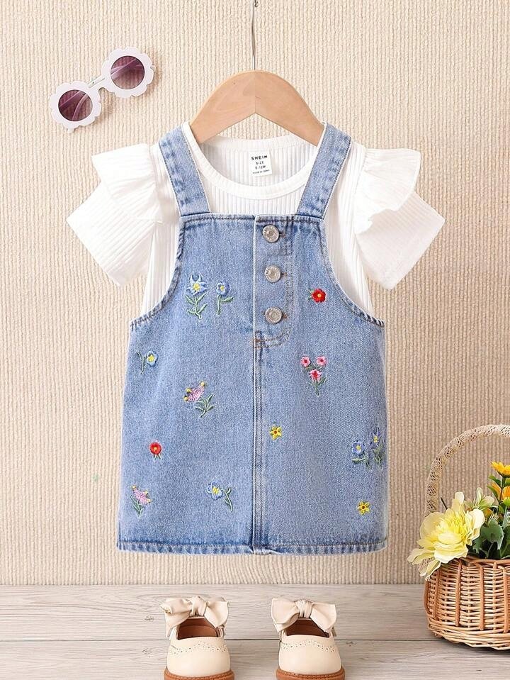 Shein Dziecięcy Komplet Bluzka I Spódniczka Jeansowa 82 Łum