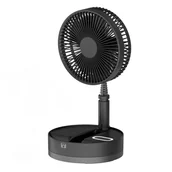 Wentylatory - Przenośny składany i chowany wentylator stołowy, USB 10800 mAh, z pilotem i lampką nocną LED, czarny - miniaturka - grafika 1