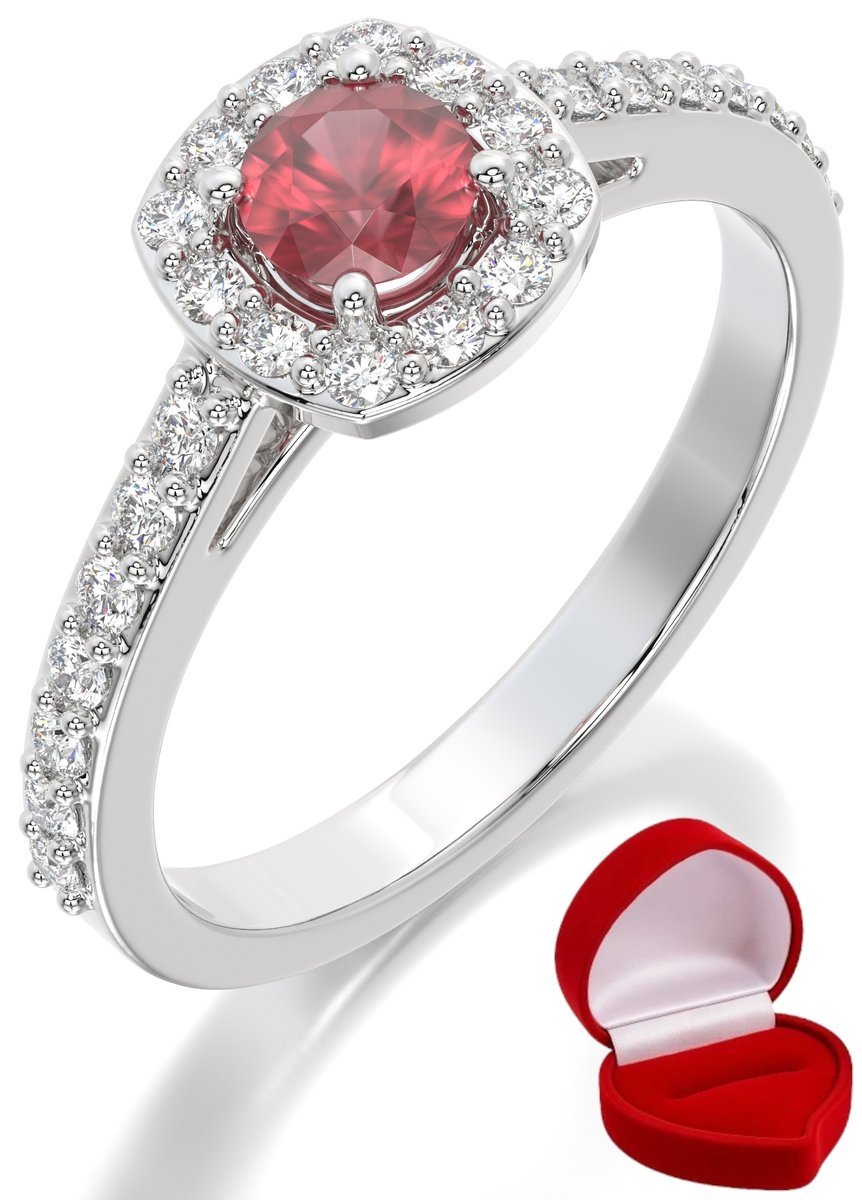 ZŁOTY PIERŚCIONEK ZARĘCZYNOWY 585 14k RUBIN 0,30 ct BIAŁE ZŁOTO R13