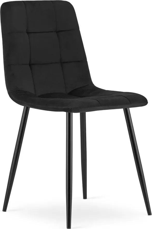 Elior Zestaw czarnych krzeseł aksamitnych 4 szt. - Fabiola