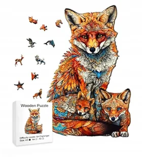 Drewniane puzzle / Wooden Puzzle / Rodzina Lisów / Duży Format A3 / 180 el. - Puzzle - miniaturka - grafika 1