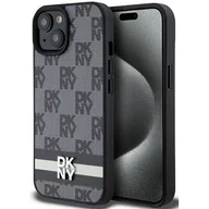 Etui i futerały do telefonów - Oryginalne Etui IPHONE 13 / 14 / 15 DKNY Hardcase Leather Checkered Mono Pattern & Printed Stripes (DKHCP15SPCPTSSK) czarne - miniaturka - grafika 1