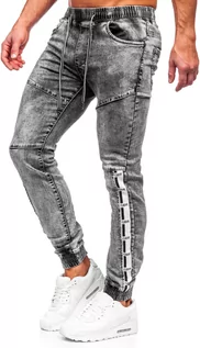 Spodnie męskie - Szare spodnie jeansowe joggery męskie Denley TF209 - grafika 1