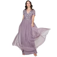 Sukienki - Maya Deluxe Women's V Neckline Embellished V Neck Maxi Dress Short Sleeve Empire Waist Prom Graduation Bridesmaid Wedding Guest Sukienka dla druhny Kobieta, Moody Lilac, 10 - miniaturka - grafika 1