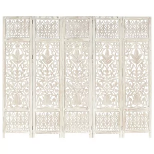 Lumarko Parawan 5-panelowy, rzeźbiony, biały, 200x165 cm, drewno mango - Parawany - miniaturka - grafika 1