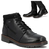 Półbuty męskie - Rieker SKÓRZANE Półbuty Męskie Zimowe Trzewiki Wiązane Ocieplane Czarne 45 - miniaturka - grafika 1