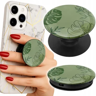 Uchwyt do telefonu Popsocket na palce/stojak ZIELONE LIŚCIE ROŚLINNE WZORY - Uchwyty samochodowe do telefonów - miniaturka - grafika 1