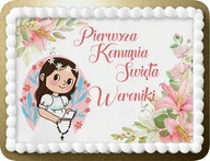 Dekoracje i nakrycia stołu na imprezę - OPŁATEK TORT PIERWSZĄ KOMUNIĘ ŚWIĘTĄ TEKST A4 Y7 - miniaturka - grafika 1