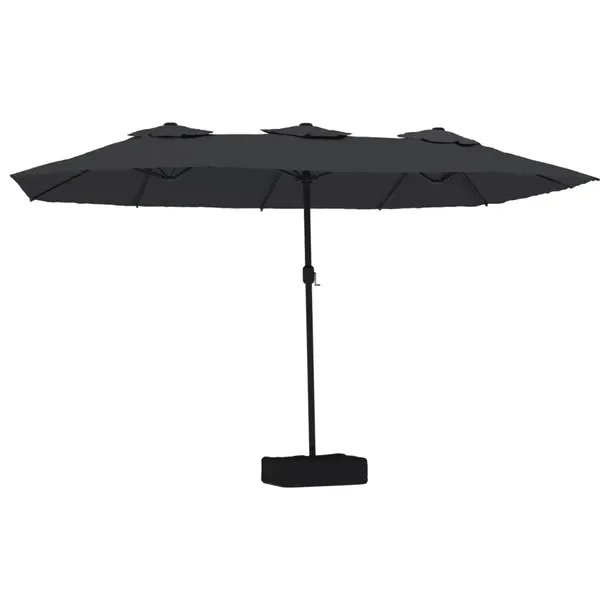 Podwójny Parasol Ogrodowy z LED, Czarno-Ciemnoszary, 449x265x245 cm