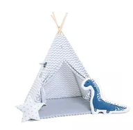 Namioty i tipi dla dzieci - SowkaDesign Namiot tipi dla dzieci, bawełna, okienko, dinozaur, srebrzyste fale - miniaturka - grafika 1