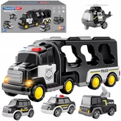 Zabawki zdalnie sterowane - Zestaw laweta transportowa autka policyjne helikopter dźwięk SX600-23A - miniaturka - grafika 1