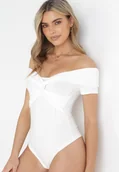 Body - Białe Body z Hiszpańskim Dekoltem i Ozdobnym Węzłem Tempella - miniaturka - grafika 1