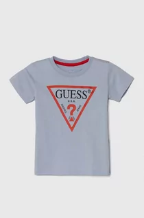 Koszulki dla chłopców - Guess t-shirt bawełniany dziecięcy kolor niebieski z nadrukiem - grafika 1