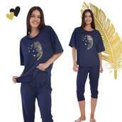 Piżamy damskie - KOMPLET DO SPANIA ZŁOTE PIÓRO VIENETTA rybaczki bawełna piżama 46 48 3XL 1 - miniaturka - grafika 1