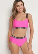 Stroje kąpielowe - Różowe Bikini Sportowa Góra i Majtki Typu Figi z Napisami Nevianea - miniaturka - grafika 1