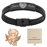 Bransolety męskie - Bransoletka męska z GRAWEREM czarna plecionka blas - miniaturka - grafika 1