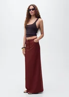 Spódnice - MANGO - Długa spódnica ołówkowa z rozcięciem burgund - XL - Kobieta - miniaturka - grafika 1