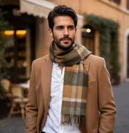 Apaszki i szaliki męskie - Szalik Męski Brązowy Karmelowy Kratka Wełna - miniaturka - grafika 1
