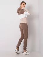 Komplety damskie - Komplet dresowy brązowy casual sportowy bluza i spodnie kaptur rękaw długi krótki nogawka ze ściągaczem długość długa troczki - miniaturka - grafika 1